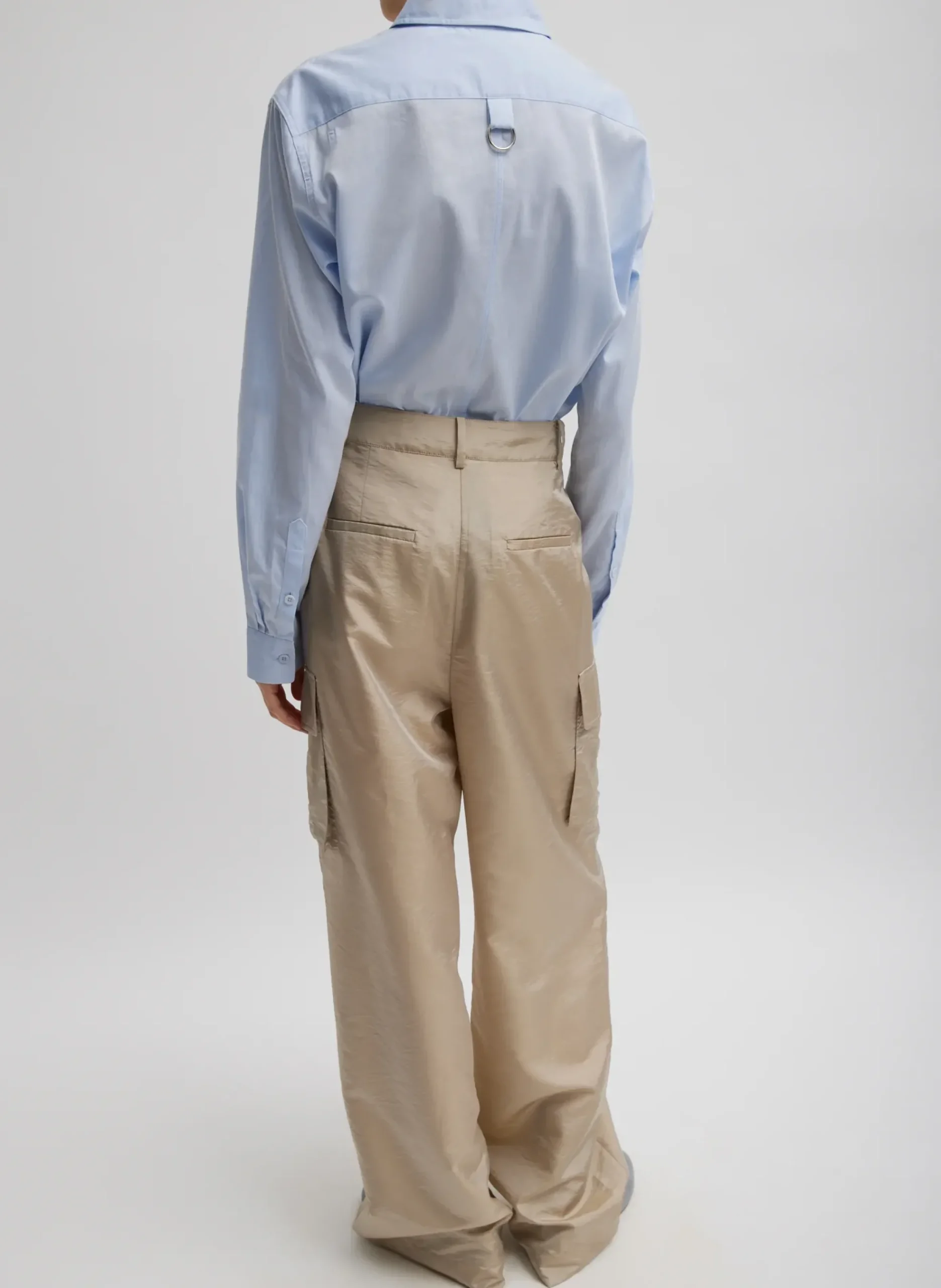 New Tibi Stella Crispy Nylon Pleated Cargo Pant Desert Sand