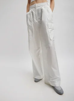 Discount Tibi Stella Crispy Nylon Pleated Cargo Pant White
