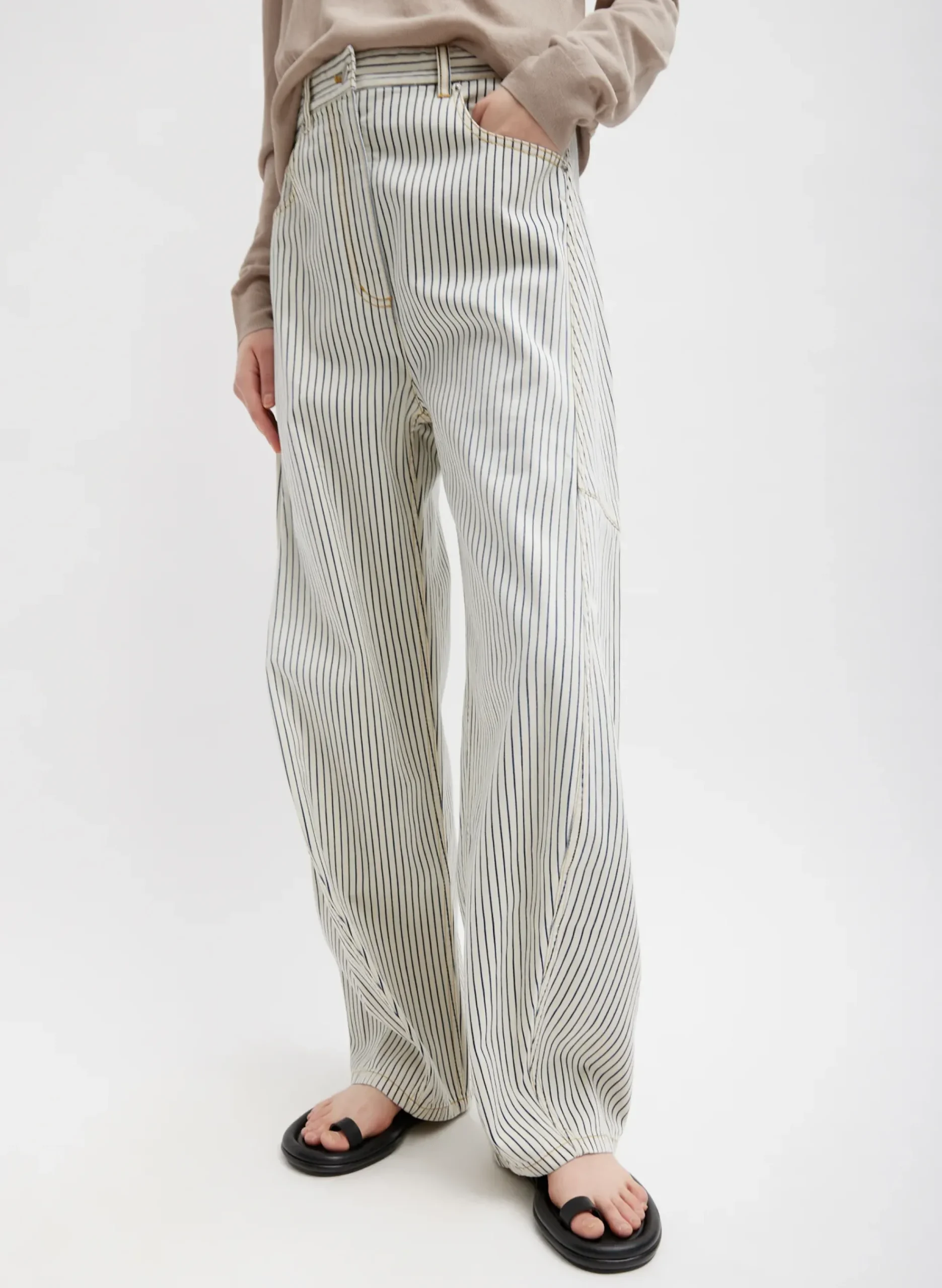Online Tibi Stone Washed Striped Denim Sid Jean Navy Multi