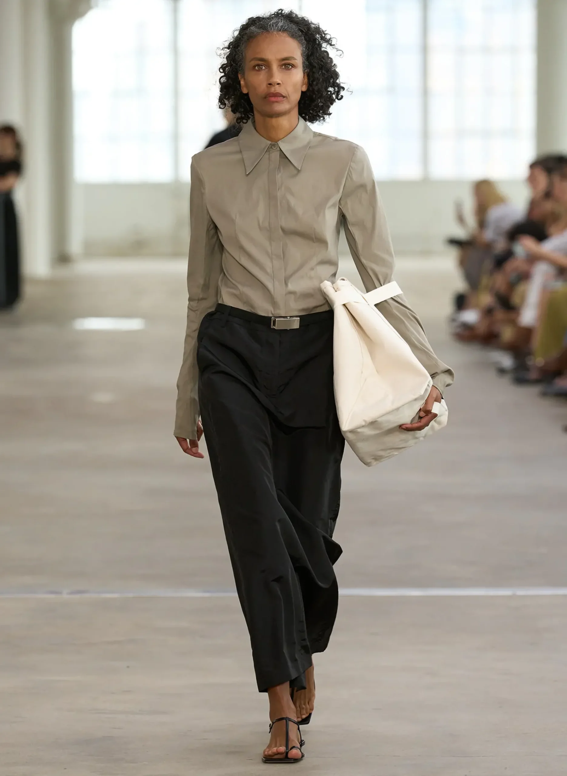Online Tibi Stretch Cotton Nylon Circular Sleeve Shirt Mink Grey