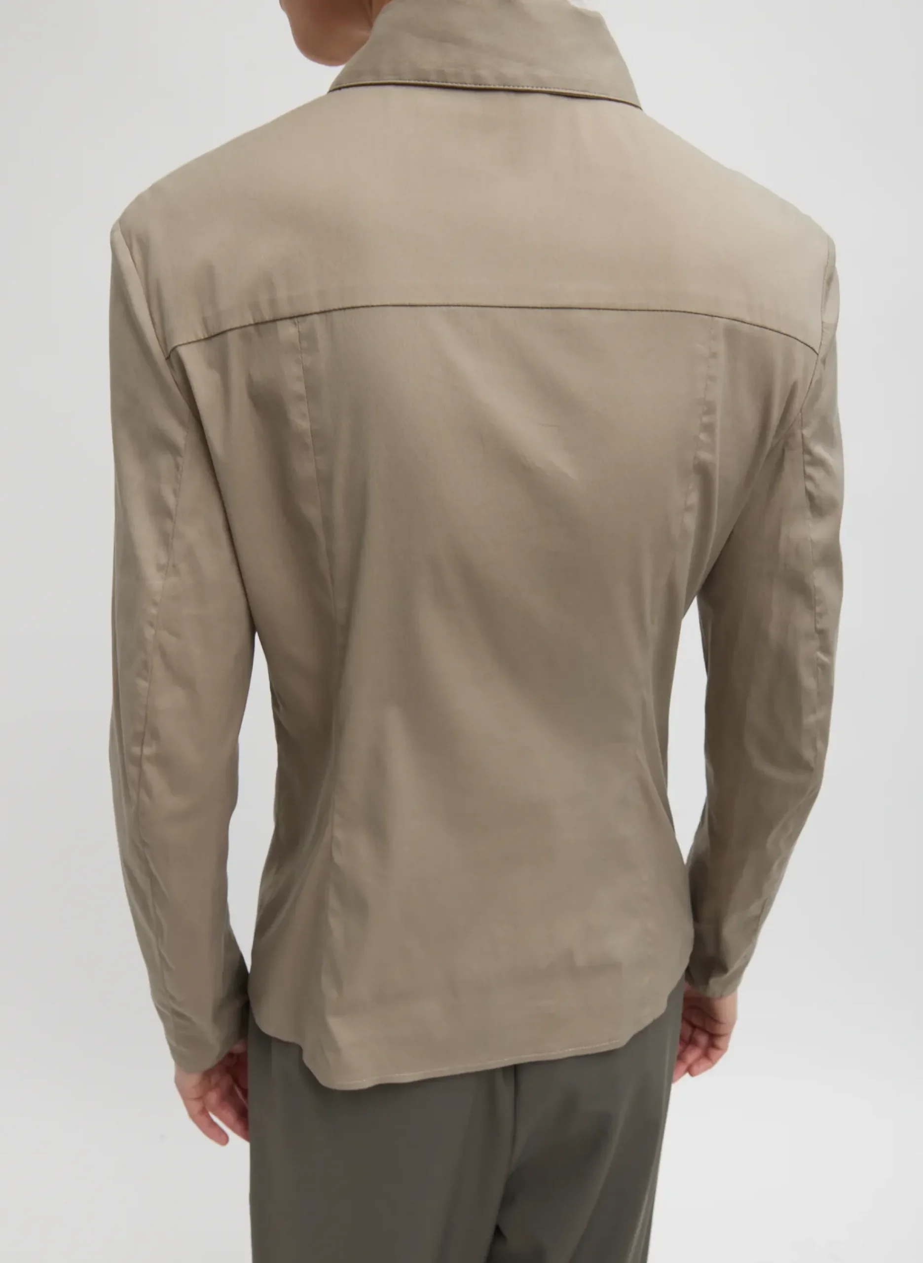 Online Tibi Stretch Cotton Nylon Circular Sleeve Shirt Mink Grey