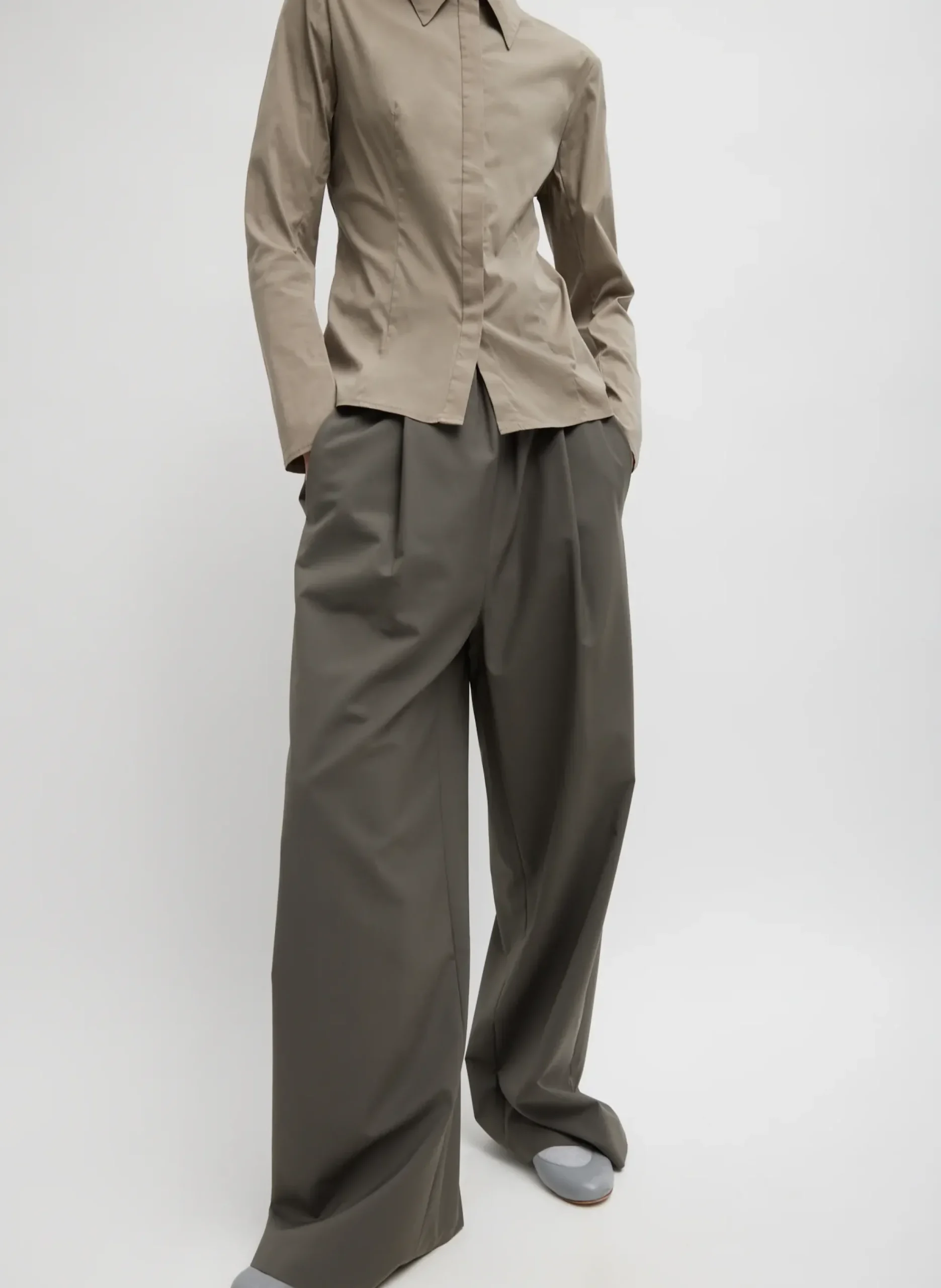 Online Tibi Stretch Cotton Nylon Circular Sleeve Shirt Mink Grey