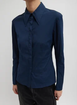 Sale Tibi Stretch Cotton Nylon Circular Sleeve Shirt Navy Blue