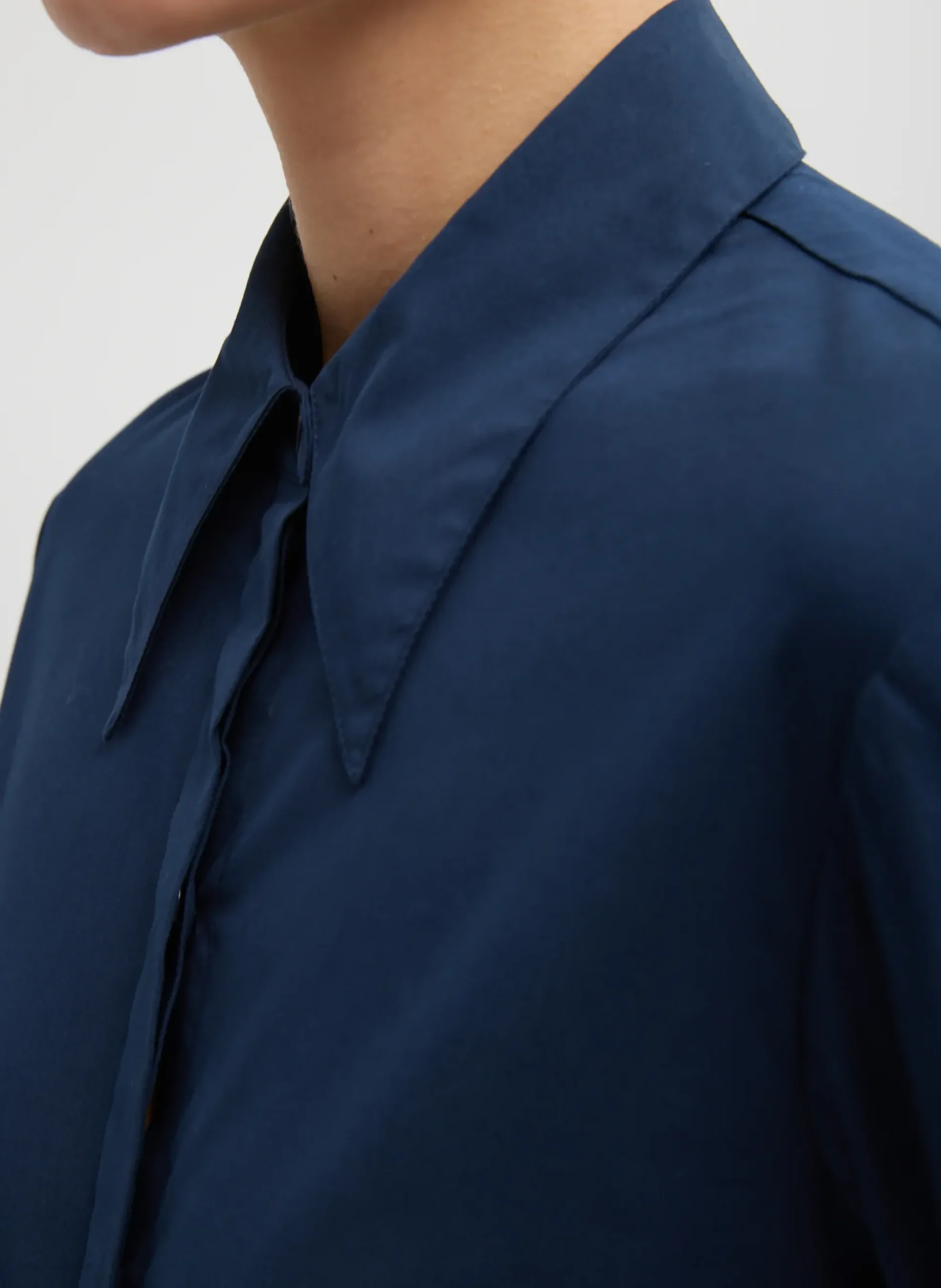 Sale Tibi Stretch Cotton Nylon Circular Sleeve Shirt Navy Blue
