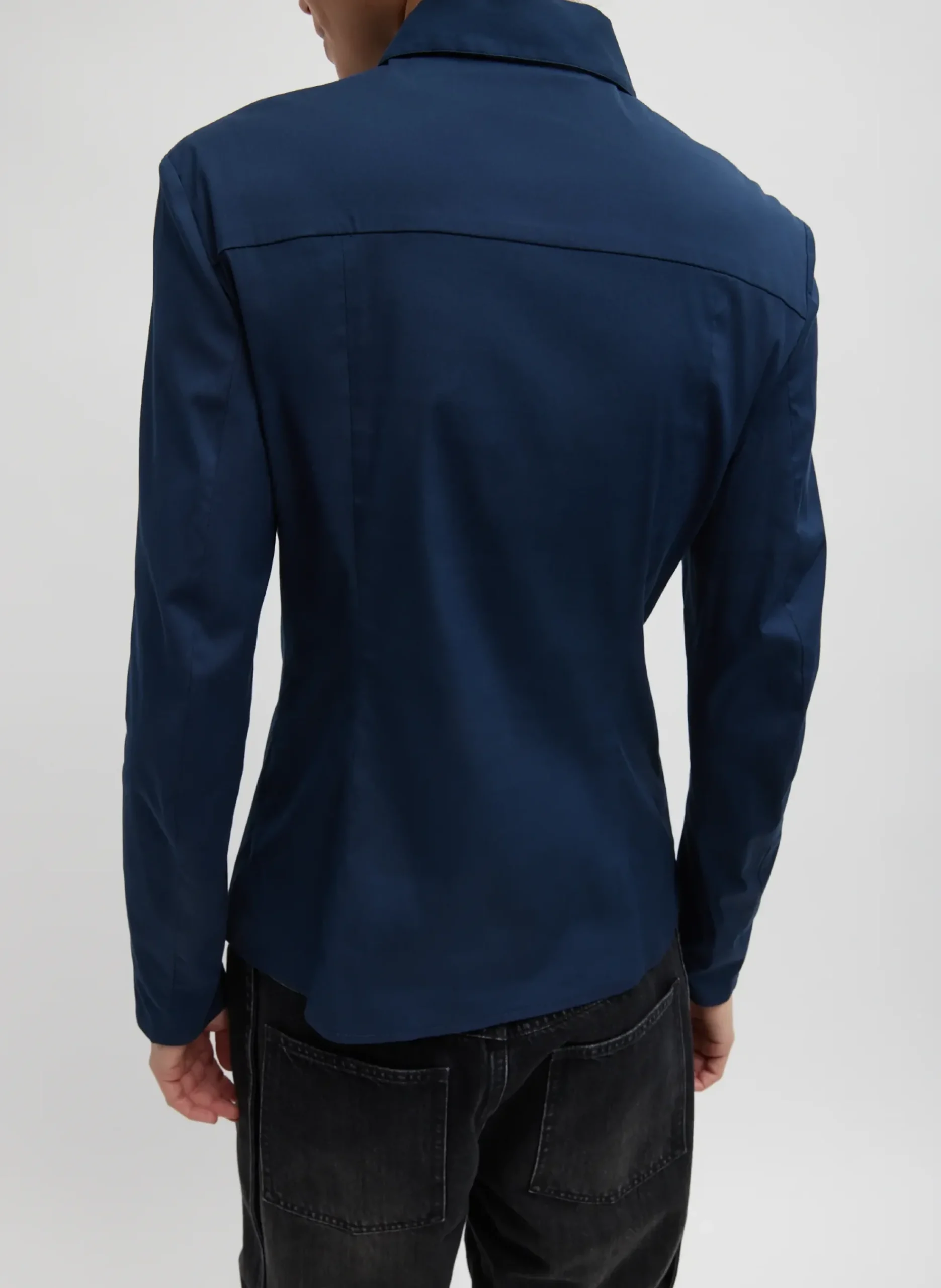 Sale Tibi Stretch Cotton Nylon Circular Sleeve Shirt Navy Blue