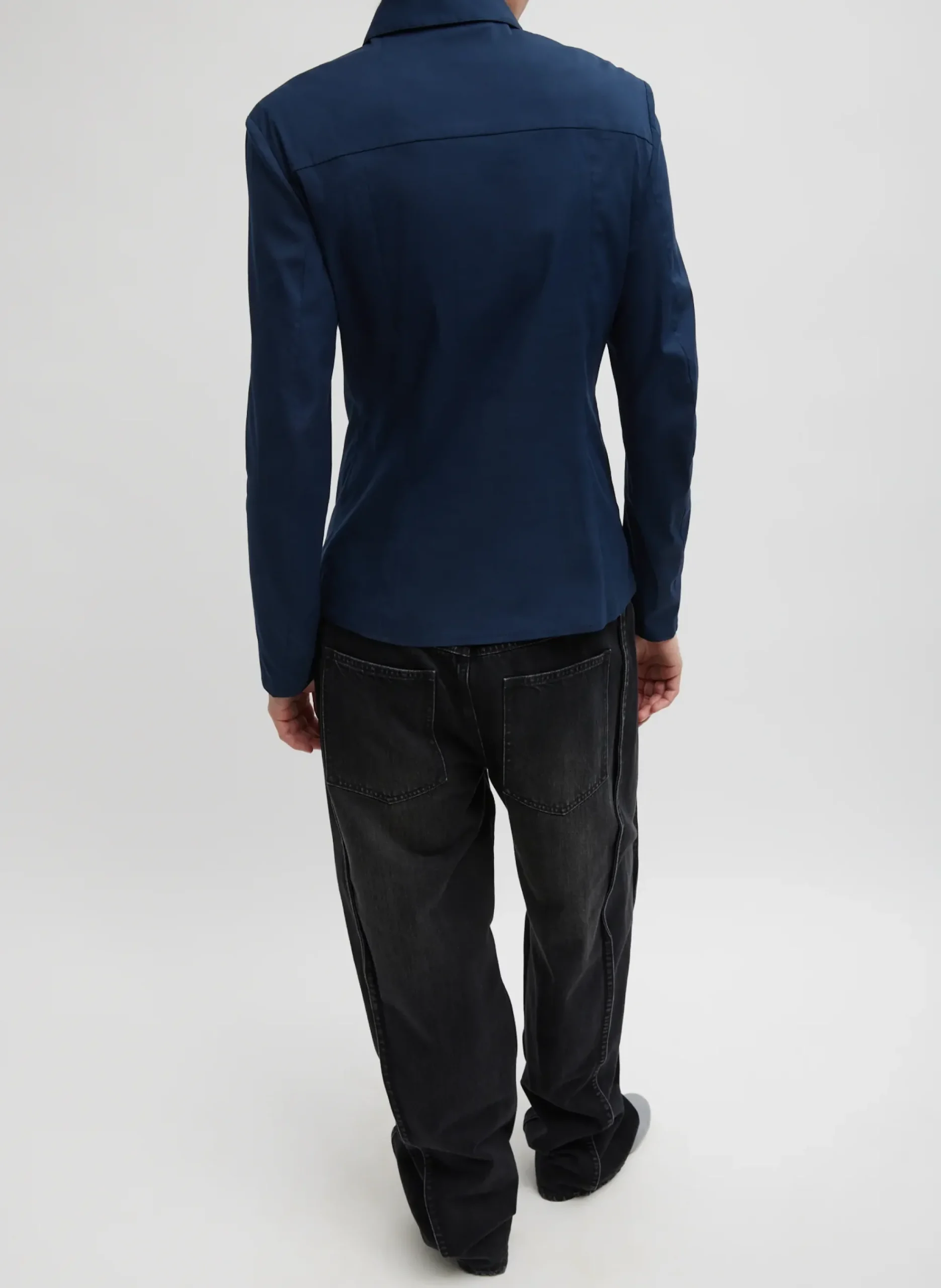 Sale Tibi Stretch Cotton Nylon Circular Sleeve Shirt Navy Blue