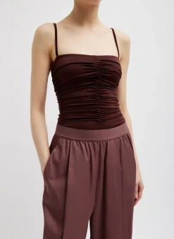 Sale Tibi Stretch Light Weight Tech Knit Shirred Cami Brown