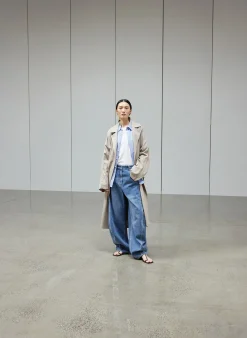 New Tibi Striped Shirting Gabe Oversized Shirt Blue Multi