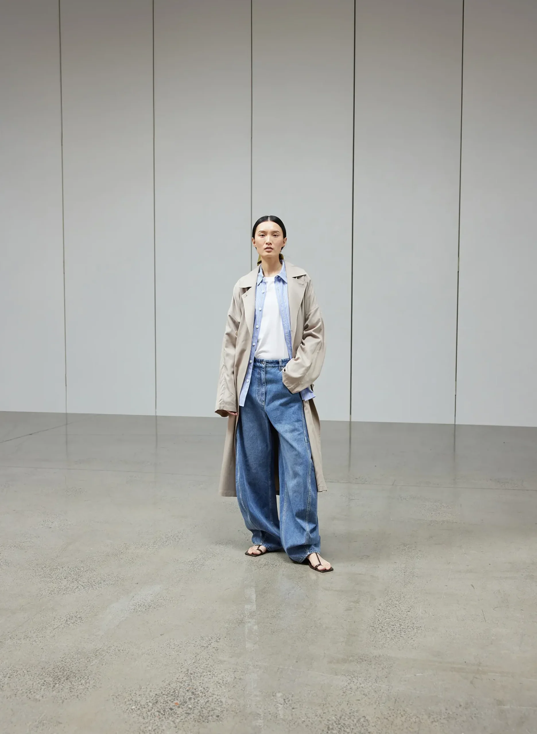 New Tibi Striped Shirting Gabe Oversized Shirt Blue Multi