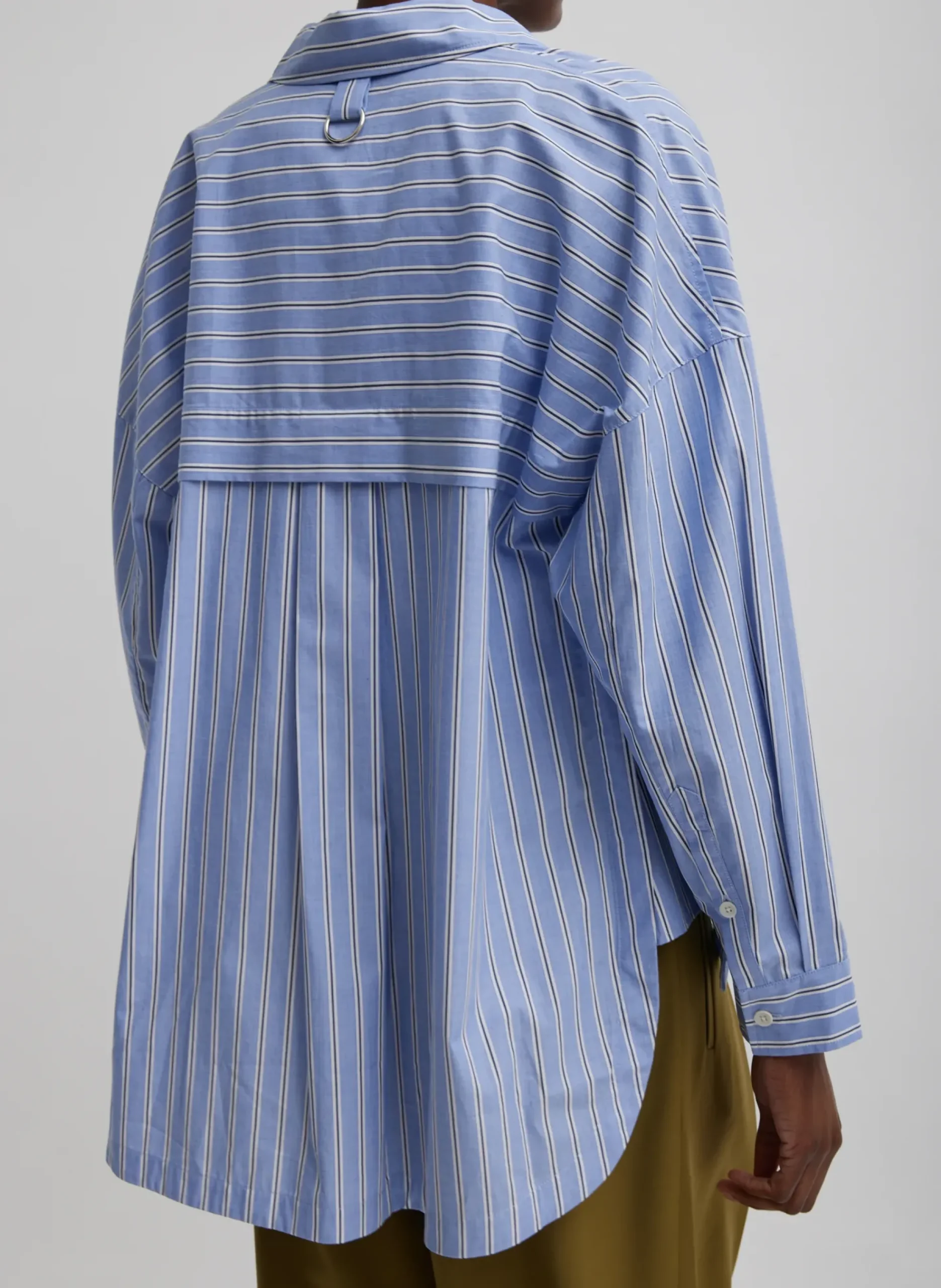 New Tibi Striped Shirting Gabe Oversized Shirt Blue Multi