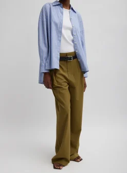 New Tibi Striped Shirting Gabe Oversized Shirt Blue Multi