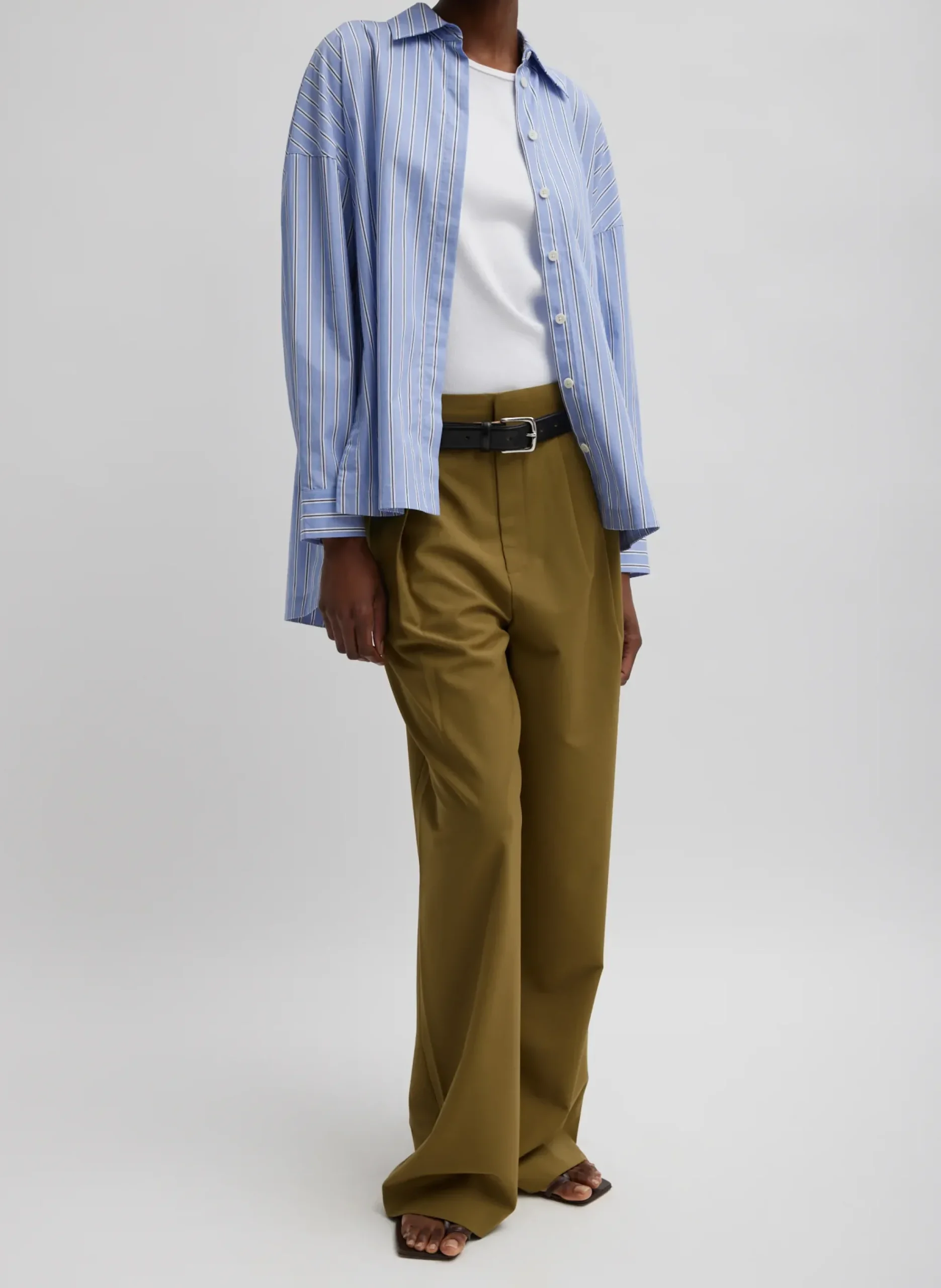New Tibi Striped Shirting Gabe Oversized Shirt Blue Multi