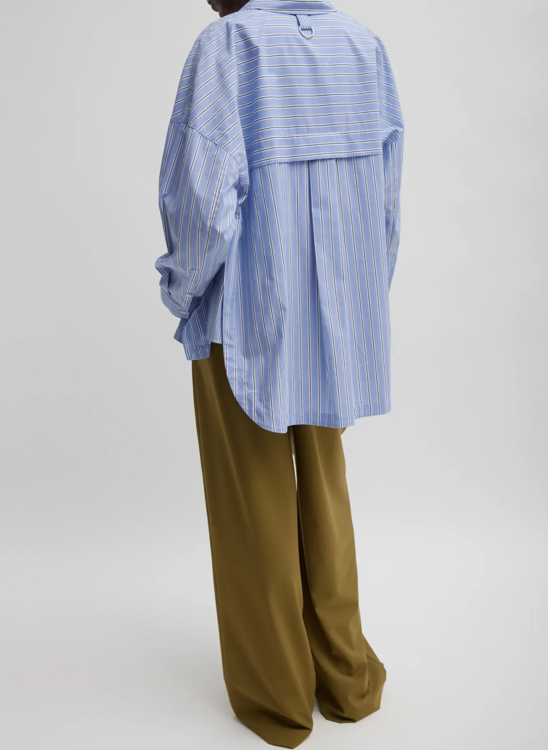 New Tibi Striped Shirting Gabe Oversized Shirt Blue Multi