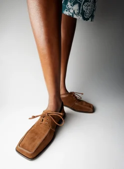 Discount Tibi Suede Brody Square Toe Loafer Hazelnut Brown