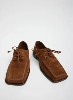 Discount Tibi Suede Brody Square Toe Loafer Hazelnut Brown