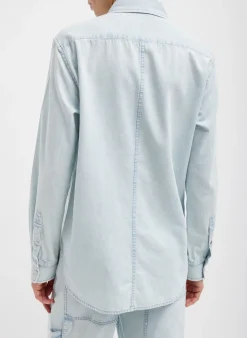 Tibi Summer Denim Charlie Slim Men's Shirt Bleached Denim