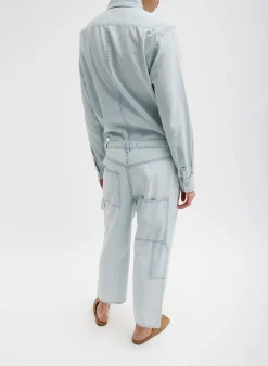 Clearance Tibi Summer Denim Cropped Slouchy Cargo Jean Bleached Denim