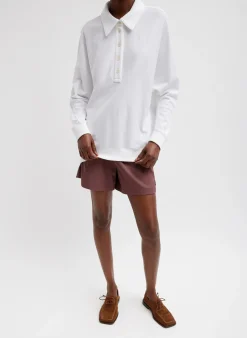 New Tibi Summer Sweatshirting Polo Collar Sweatshirt White