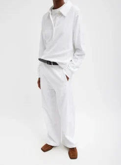 New Tibi Summer Sweatshirting Polo Collar Sweatshirt White