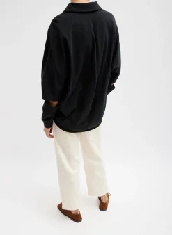 Outlet Tibi Summer Sweatshirting Polo Collar Sweatshirt Black