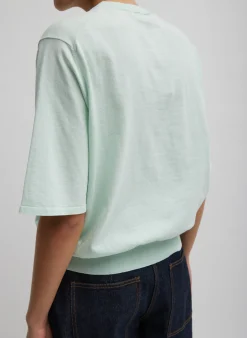 Tibi Super Fine Gauge Perfect Short Sleeve Men's Pullover Pale Mint