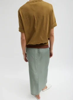 New Tibi Super Fine Gauge Perfect Short Sleeve Men's Pullover Dark Hazel