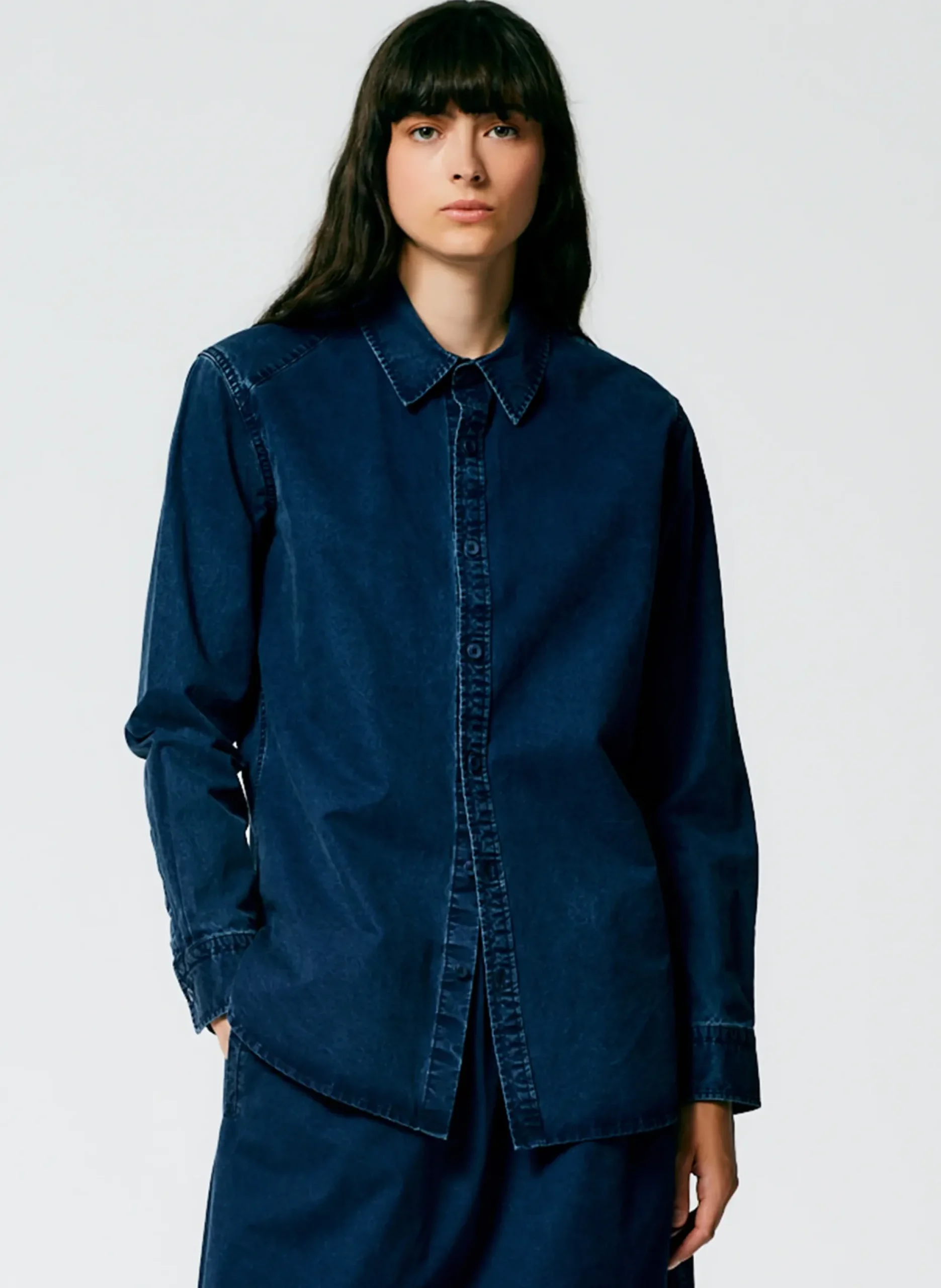 Online Tibi Tencel Cotton Charlie Slim Men's Shirt Blue