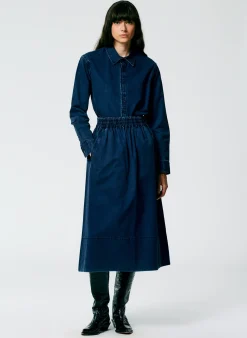 Online Tibi Tencel Cotton Pull On Full Skirt Blue