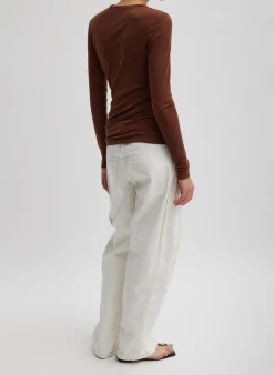 Clearance Tibi Tencel Knit Twisted Seam Long Sleeve T-Shirt Brown