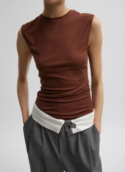 Hot Tibi Tencel Knit Twisted Seam Tank Brown