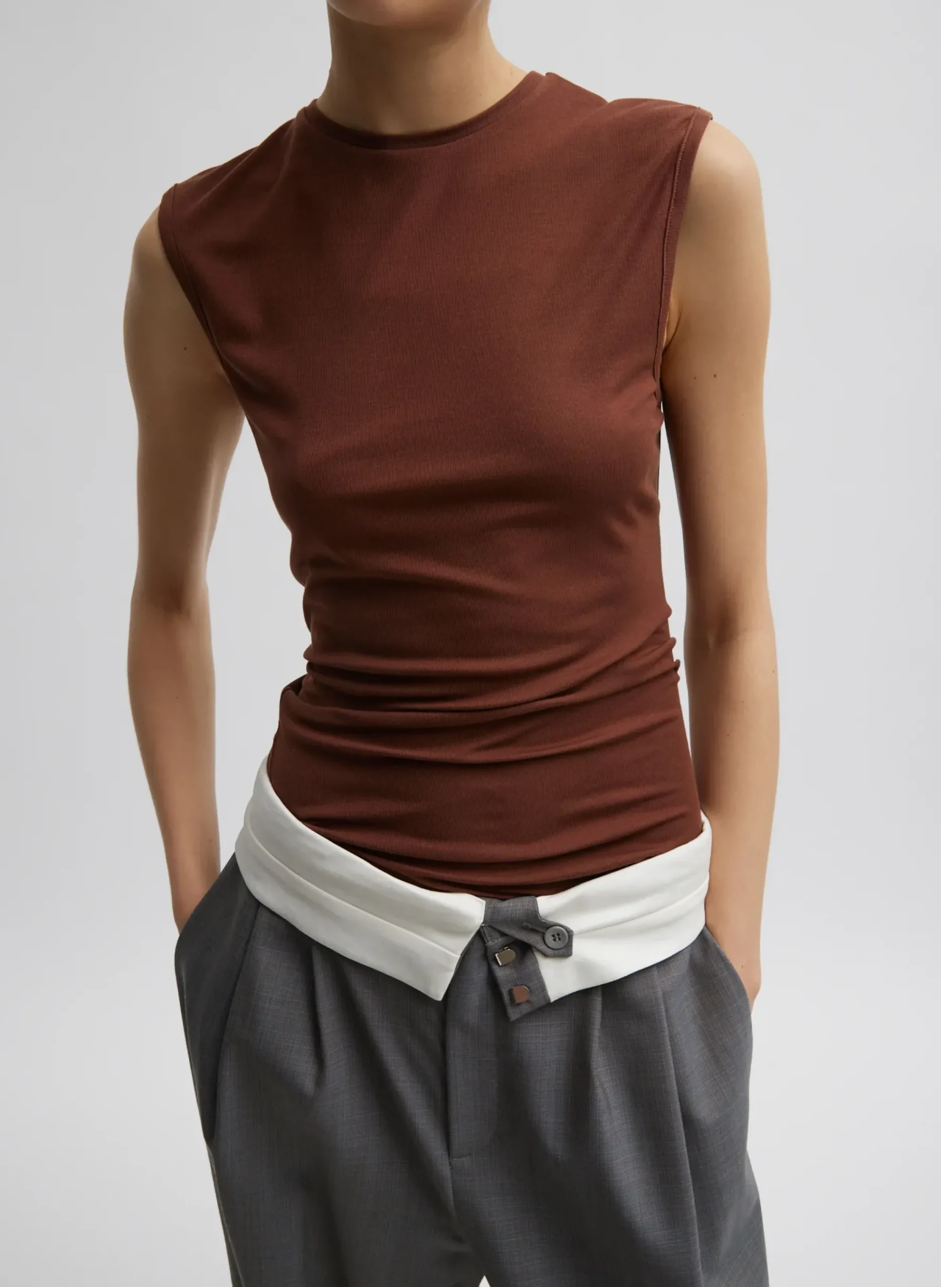 Hot Tibi Tencel Knit Twisted Seam Tank Brown