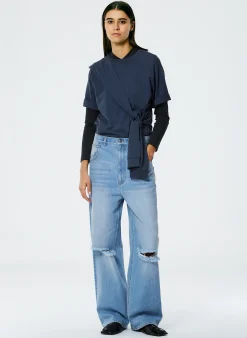 Outlet Tibi Tie T-Shirt Navy Fog