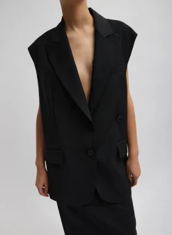 Discount Tibi Tropical Wool Liam Vest Black