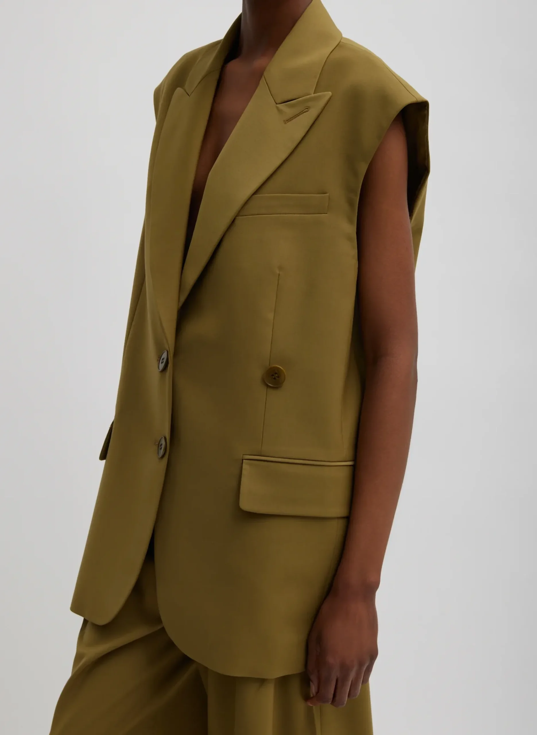 Outlet Tibi Tropical Wool Liam Vest Dark Hazel