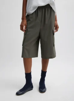 Tibi Tropical Wool Relaxed Cargo Short Dark Stone