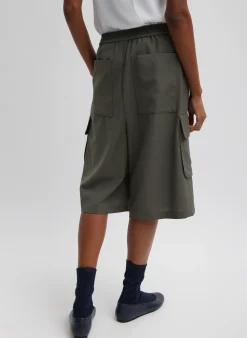 Tibi Tropical Wool Relaxed Cargo Short Dark Stone