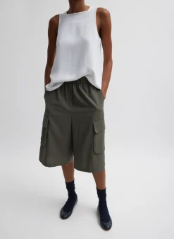 Tibi Tropical Wool Relaxed Cargo Short Dark Stone
