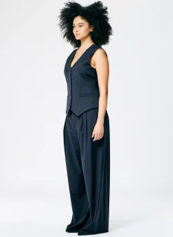 Clearance Tibi Tropical Wool Vest Navy