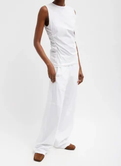 New Tibi T-Shirting Shirred Crewneck Top White