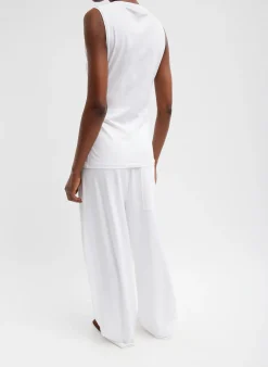 New Tibi T-Shirting Shirred Crewneck Top White