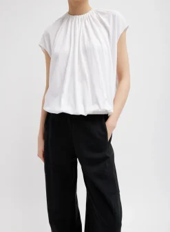 Hot Tibi T-Shirting Shirred Neck Circular Top White