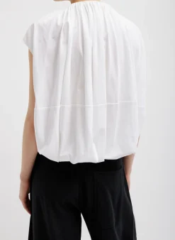 Hot Tibi T-Shirting Shirred Neck Circular Top White