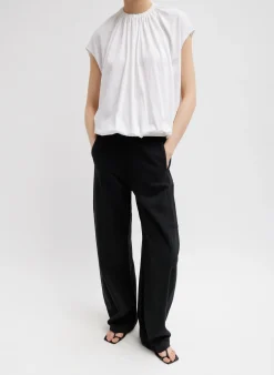 Hot Tibi T-Shirting Shirred Neck Circular Top White