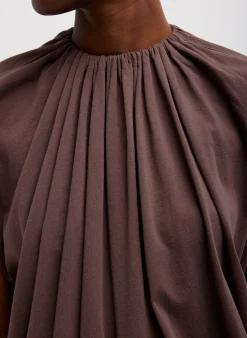 Online Tibi T-Shirting Shirred Neck Circular Top Cacao