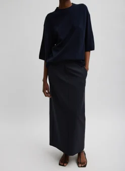Tibi Washable Cashmere Oversized Easy T-Shirt Navy