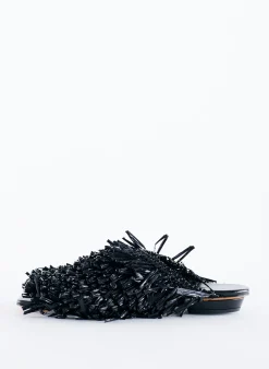 Outlet Tibi Woodward Raffia Flat Black